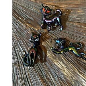 3 Opalescent Cat Brooches